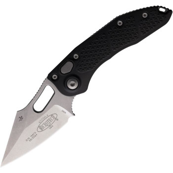 Microtech Stitch 169-10 Auto Knife Black Aluminum Handle Wharncliffe Plain Edge Stonewash Finish MCT16910