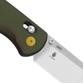 "Bounty Hunter"  WMK Exclusive Kizer Drop Bear Folding Knife Green Aluminum Handle S90V Blade Ki3619E4