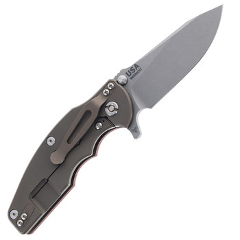 Hinderer Jurassic Slicer Folding Knife Red G10 Handle Magnacut Battle Bronze Titanium Hinderer Jurassic Slicer Folding Knife Red G10 Handle Magnacut Battle Bronze Titanium