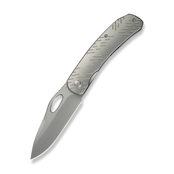 WE Inmate Folding Knife Gray Raindrop Titanium Handle 20CV Plain Edge Stonewash Finish WE23096B-1