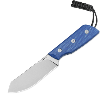 Straight Line Digger Fixed Blade Knife Blue Canvas Micarta Handle 14C28N Plain Edge Stonewash Finish