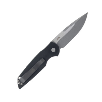 Pro-Tech Auto Knife Black Aluminum Handle 154CM Drop Point Plain Edge Stonewash Finish TR-3 SW