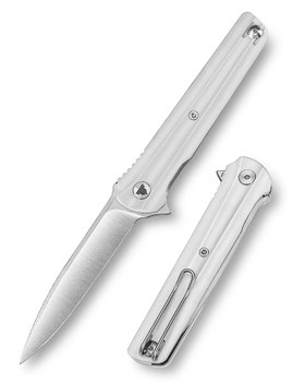 Trivisa Seagull-W Folding Knife Silver G10 Handle 14C28N Drop Point Plain Edge Satin Fnish TY28-WG-14