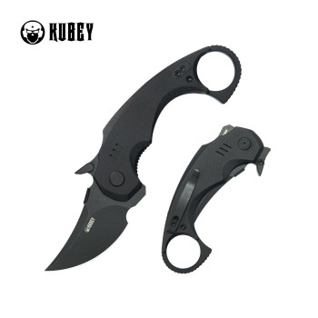 Kubey Jaw Pikal Karambit Folding Knife Black G-10 Handle Blackwash