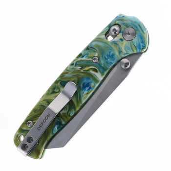 Defcon Artifact Axis Lock Folding Knife Green/Gold Marble Resin Handle Sheepfoot 14C28N Blade TD024GNYL