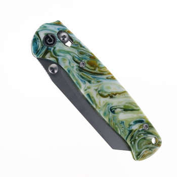 Defcon Artifact Axis Lock Folding Knife Green/Gold Marble Resin Handle Sheepfoot 14C28N Blade TD024GNYL