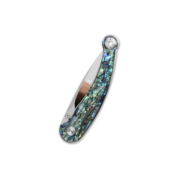 QSP Dolphin Folding Knife Abalone Handle 14C28N Clip Point Plain Edge Mirror Finish QS161-D