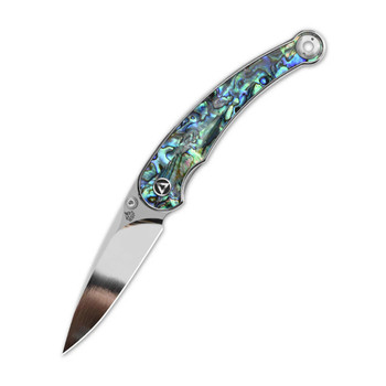 QSP Dolphin Folding Knife Abalone Handle 14C28N Clip Point Plain Edge Mirror Finish QS161-D