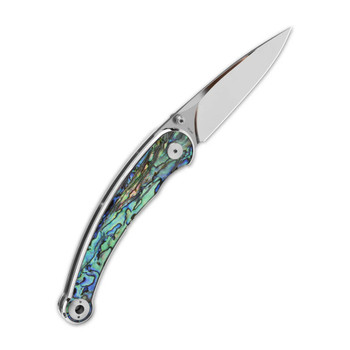 QSP Dolphin Folding Knife Abalone Handle 14C28N Clip Point Plain Edge Mirror Finish QS161-D