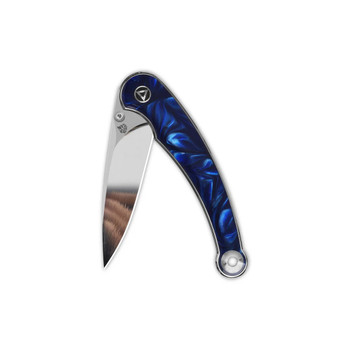 QSP Dolphin Folding Knife Blue Resin Handle 14C28N Clip Point Plain Edge Mirror Finish QS161-E