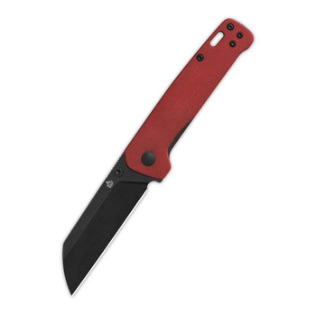 QSP Penguin V2 Folding Knife Red Micarta Handle D2 Sheepsfoot Plain Black Blade QS130V2-D2