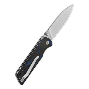 QSP Parrot V2 Folding Knife Blue Shredded Carbon Fiber/G10 Handle D2 Spear Point Plain Edge QS102-H