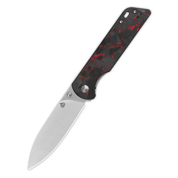 QSP Parrot V2 Folding Knife Red Shredded Carbon Fiber/G10 Handle D2 Spear Point Plain Edge QS102-I