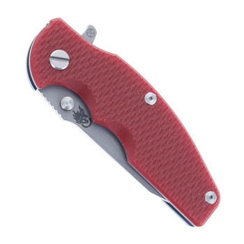 Hinderer Jurassic Slicer Folding Knife Red G10 Battle Blue Titanium Handle Working Finish Magnacut  Hinderer Jurassic Slicer Folding Knife Red G10 Battle Blue Titanium Handle Working Finish Magnacut