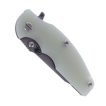 Hinderer Jurassic Slicer Folding Knife Translucent Green G10 Working Finish Titanium Handle Magnacut Blade Hinderer Jurassic Slicer Folding Knife Translucent Green G10 Working Finish Titanium Handle Magnacut Blade
