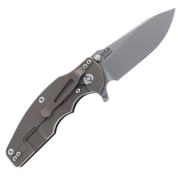 Hinderer Jurassic Slicer Folding Knife Translucent Green G10 Battle Bronze Titanium Handle Working Finish Magnacut Blade Hinderer Jurassic Slicer Folding Knife Translucent Green G10 Battle Bronze Titanium Handle Working Finish Magnacut Blade