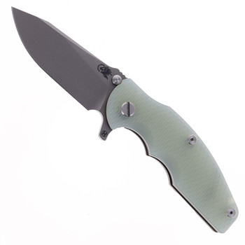 Hinderer Jurassic Slicer Folding Knife Translucent Green G10 Battle Bronze Titanium Handle Working Finish Magnacut Blade Hinderer Jurassic Slicer Folding Knife Translucent Green G10 Battle Bronze Titanium Handle Working Finish Magnacut Blade
