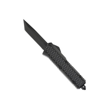 Tekto Blitzar OTF Auto Knife Black Zinc Alloy Handle D2 American Tanto Plain Black Blade
