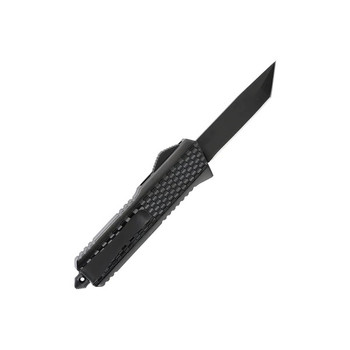 Tekto Blitzar OTF Auto Knife Black Zinc Alloy Handle D2 American Tanto Plain Black Blade