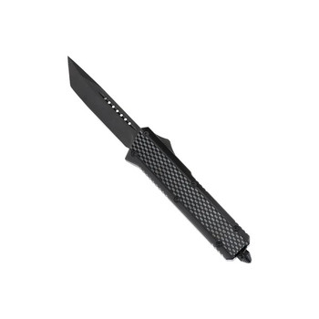 Tekto Blitzar OTF Auto Knife Black Zinc Alloy Handle D2 American Tanto Plain Black Blade