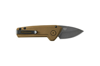 Buck 839 Mini Deploy Auto Knife Bronze Aluminum Handle 154CM Drop Point Plain Black Blade 0839BRS1-B