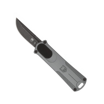 CobraTech California OTF Auto Knife Grey Aluminum Handle D2 Plain Edge Stonewash Finish CALI952GRYDNS