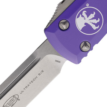 Microtech Ultratech OTF Auto Knife Purple Aluminum Handle Drop Point Plain Edge Stonewash Finish MCT12110PU Microtech Ultratech OTF Auto Knife Purple Aluminum Handle Drop Point Plain Edge Stonewash Finish MCT12110PU