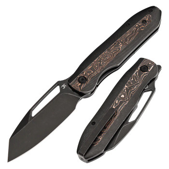Kansept Thunderhead Folding Knife Blackwash Titanium/Copper Carbon Fiber Handle S35VN Plain Edge Blackwash Finish K1106A1