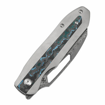 Kansept Thunderhead Folding Knife Stonewash Titanium/Arctic Storm Carbon Fiber Handle Damascus Plain Edge K1106A5