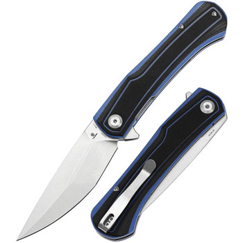 Tenable Kratos Folding Knife Black/Blue G10 Handle Nitro-V Drop Point Plain Edge Stonewash Finish T1024A2