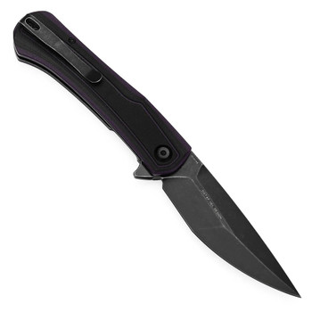 Tenable Kratos Folding Knife Black/Purple G10 Handle Nitro-V Drop Point Plain Edge Blackwash Finish T1024A3