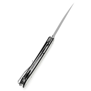 Tenable Kratos Folding Knife Black/White G10 Handle Nitro-V Drop Point Plain Edge Stonewash Finish T1024A5