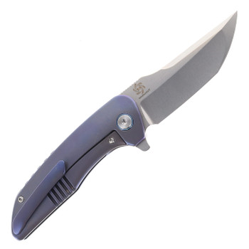 Mechforce Barker Collab Hokkaido Standard Folding Knife Blue Titanium Handle Magnacut Tanto Plain Edge Satin Finish