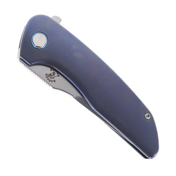 Mechforce Barker Collab Hokkaido Standard Folding Knife Blue Titanium Handle Magnacut Tanto Plain Edge Satin Finish