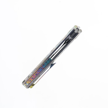 TwoSun TS129 Folding Knife Engraved Titanium Handle M390 Plain Edge Stonewash TS129-Engraved