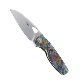 TwoSun TS129 Folding Knife Engraved Titanium Handle M390 Plain Edge Stonewash TS129-Engraved