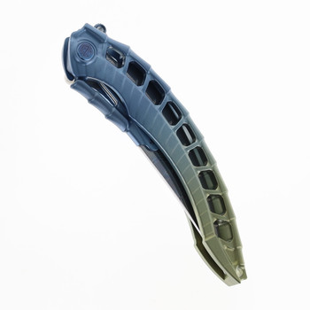 Rike Knife Alien 4 Folding Knife/Pen Tool Blue Titanium Handle Damascus Plain Edge