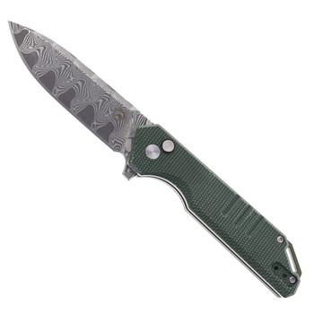 SixLeaf SL-52 Folding Knife Green Micarta Handle Damascus Plain Edge SL-52-MC