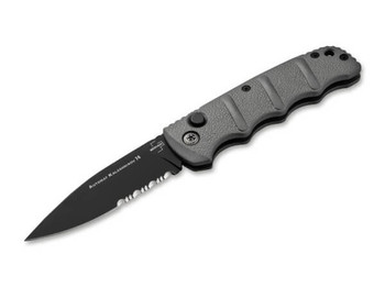 Boker KALS74 Auto Knife Grey Aluminum Handle D2 Partially Serrated Black Blade 01KALS94