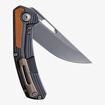 Tactile Knife Co  Archer Folding Knife Darkwash Titanium/Brown Inlay Handle Magnacut Plain Edge