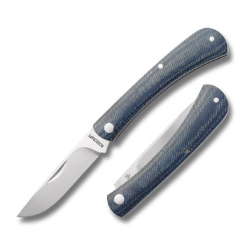 RoseCraft Overall Creek Farm Folding Knife Denim Micarta Handle D2 Drop Point Plain Edge Satin Finish RCT022-BDM