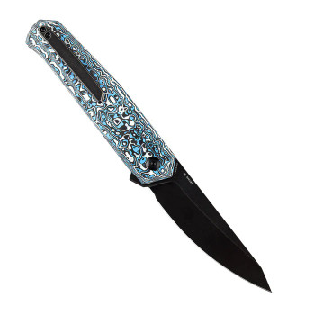 Kansept Integra Folding Knife Blue/White Carbon Fiber Handle S35VN Plain Black Blade K1042B2