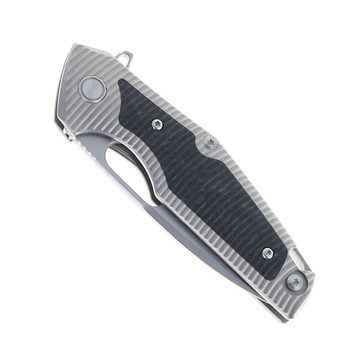 Klaken Knives Folding Knife Titanium/Carbon Fiber Handle 14C28N Plain Edge Bead Blast Finish B06-BK-GY