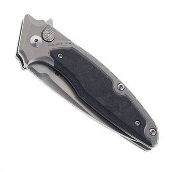 Klaken Knives Folding Knife Black/Silver Titanium/Carbon Fiber Handle M390 Plain Edge Bead Blast Finish B05-BLK-SIL