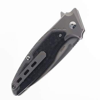 Klaken Knives Folding Knife Black/Silver Titanium/Carbon Fiber Handle M390 Plain Edge Bead Blast Finish B05-BLK-SIL