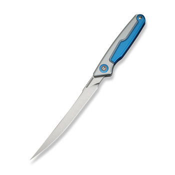 Civivi Shawka Folding Fillet Knife Silver/Blue Aluminum Handle 14C28N Plain Edge Satin Finish C22029B-2
