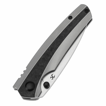 Kansept Raven Folding Knife Beadblast Titanium/Shred Carbon Fiber Handle 20CV Plain Stonewash Blade K2109A2