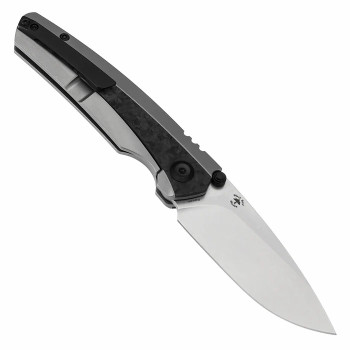 Kansept Raven Folding Knife Beadblast Titanium/Shred Carbon Fiber Handle 20CV Plain Stonewash Blade K2109A2