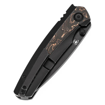 Kansept Raven Folding Knife Blackwash Titanium/Copper Carbon Fiber Handle 20CV Plain Blackwash Blade K2109A3