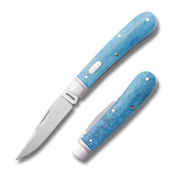 RoseCraft Buffalo River Folding Knife Bora Bora Blue Bone Handle D2 Clip Point Plain Edge RCT030-BBB